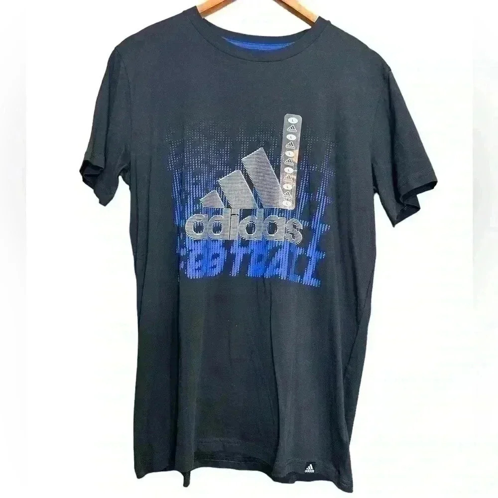 Adidas Boys Black Blue with Silver Logo Size L 14-16